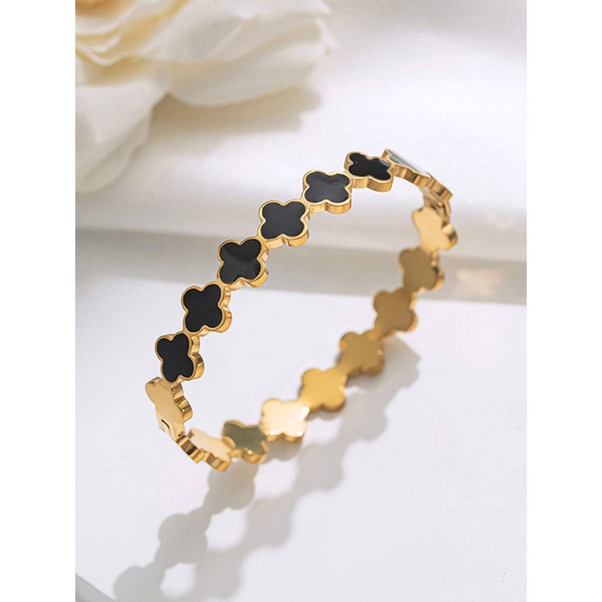 Jewels Galaxy Gold-Plated Anti Tarnish Black Clover Themed Kada
