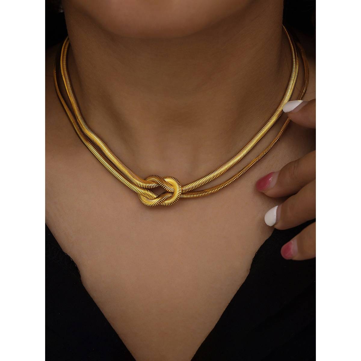 Jewels Galaxy Gold-Plated Anti Tarnish Knotted Chain Layered Necklace