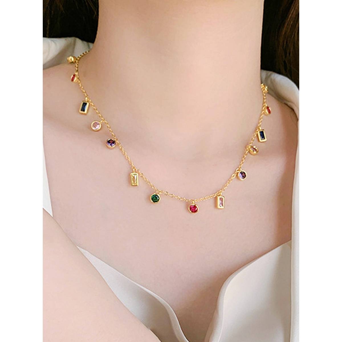 Jewels Galaxy Multi-Color Anti Tarnish Gold Plated Geometrical Necklace