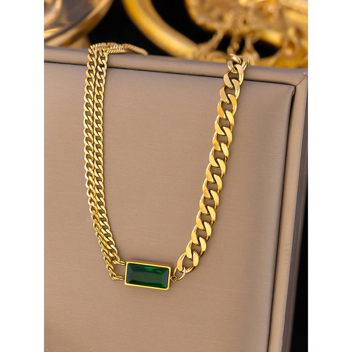 Jewels Galaxy Gold-Plated Anti Tarnish Green Geometric Pendant Necklace
