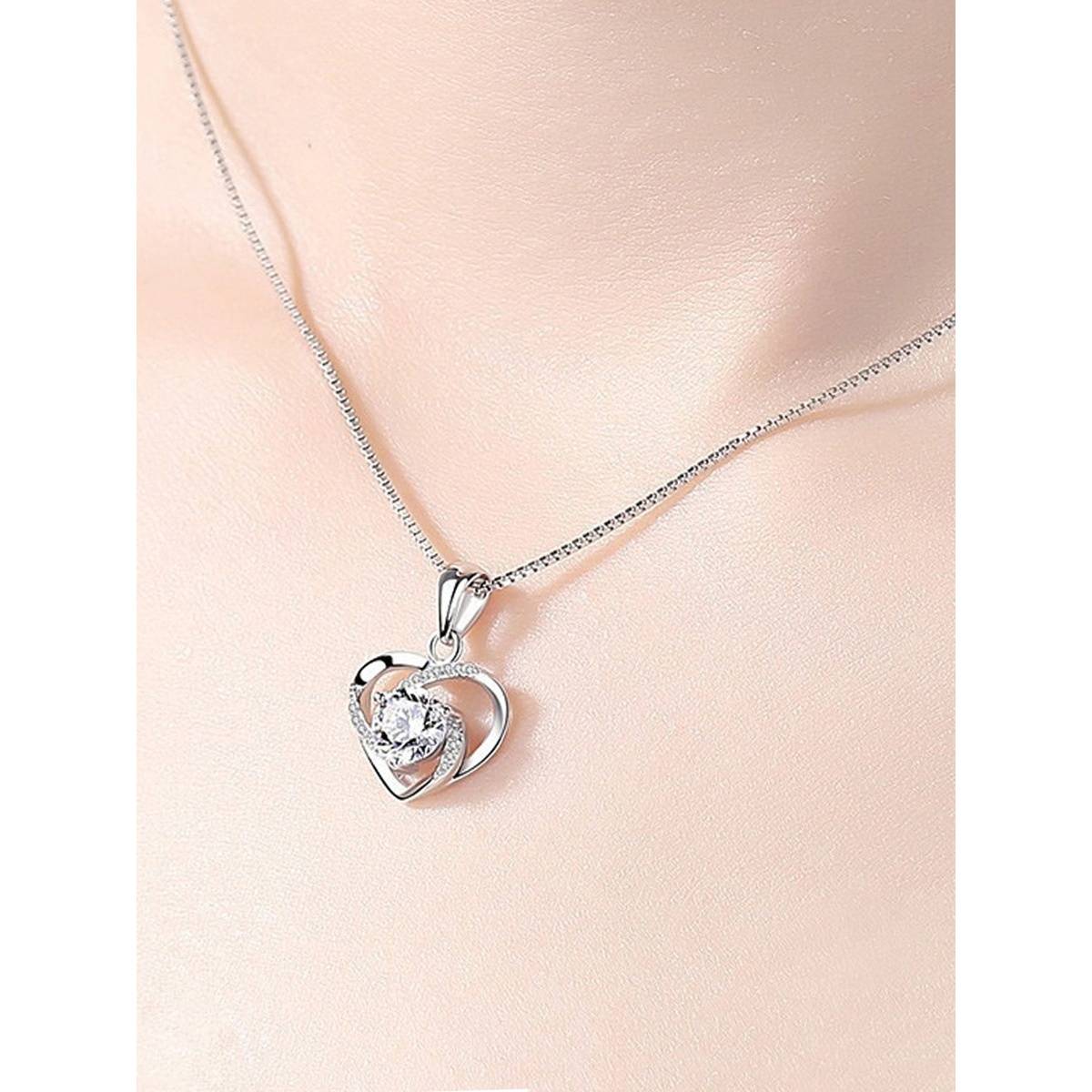 Jewels Galaxy Silver Plated Anti Tarnish American Diamond Studded Heart Necklace