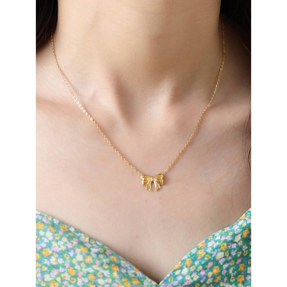 Jewels Galaxy Gold-Plated Anti Tarnish Bow Pendant Necklace