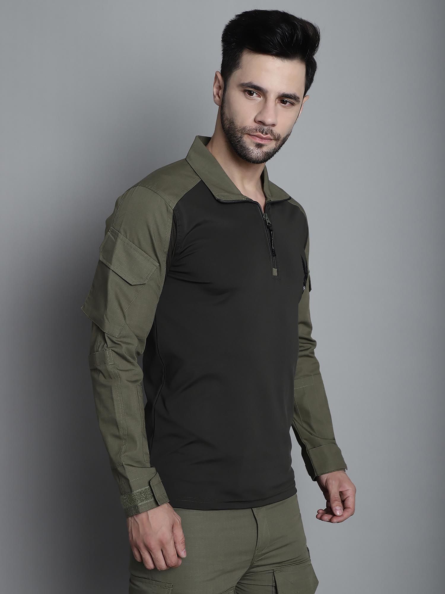 Buy MountMiller Men's Solid Full Sleeve Ripstop Tactical Polo T