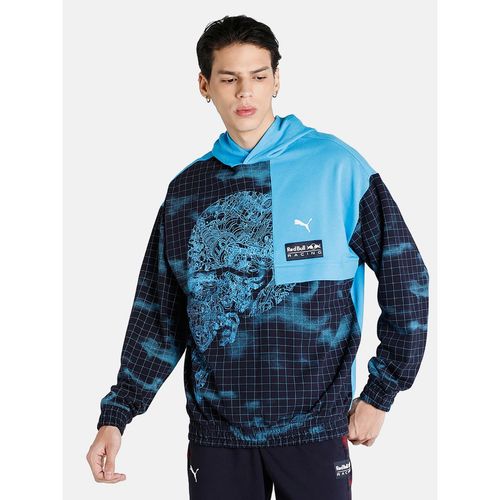 Puma Red Bull Racing Motorsports Aop Relaxed Fit Men Blue Loose Hoodie