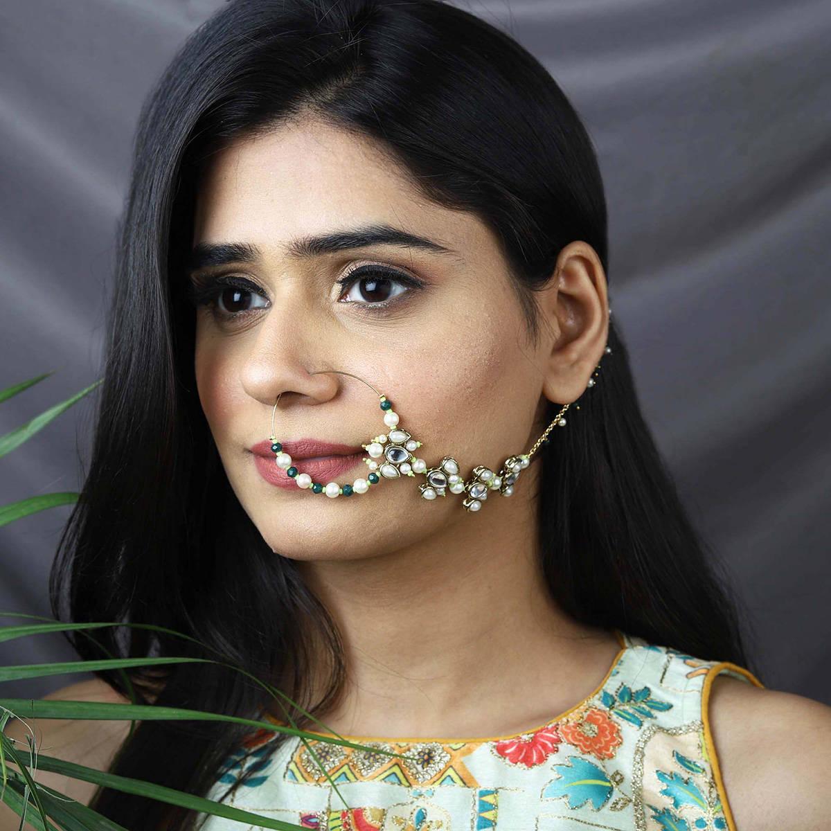 BeAbhika Rangrasiya Nath Nose Ring With Chain
