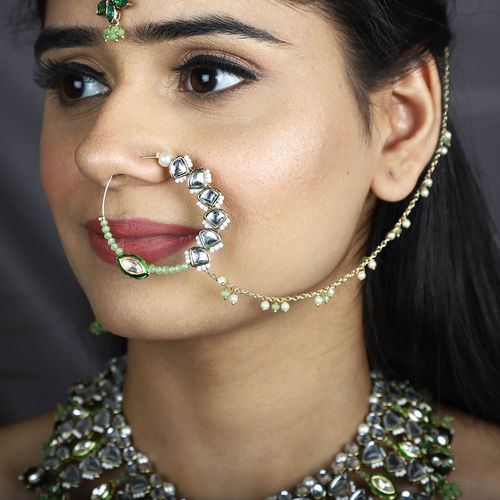 BeAbhika Geometric Aesthetic Nath Nose Ring With Chain