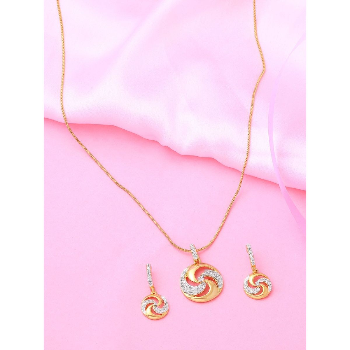 Estele Gold Plated Circular Designer Necklace with Crystals for Women (Set of 2) (White) At Nykaa, Best Beauty Products Online