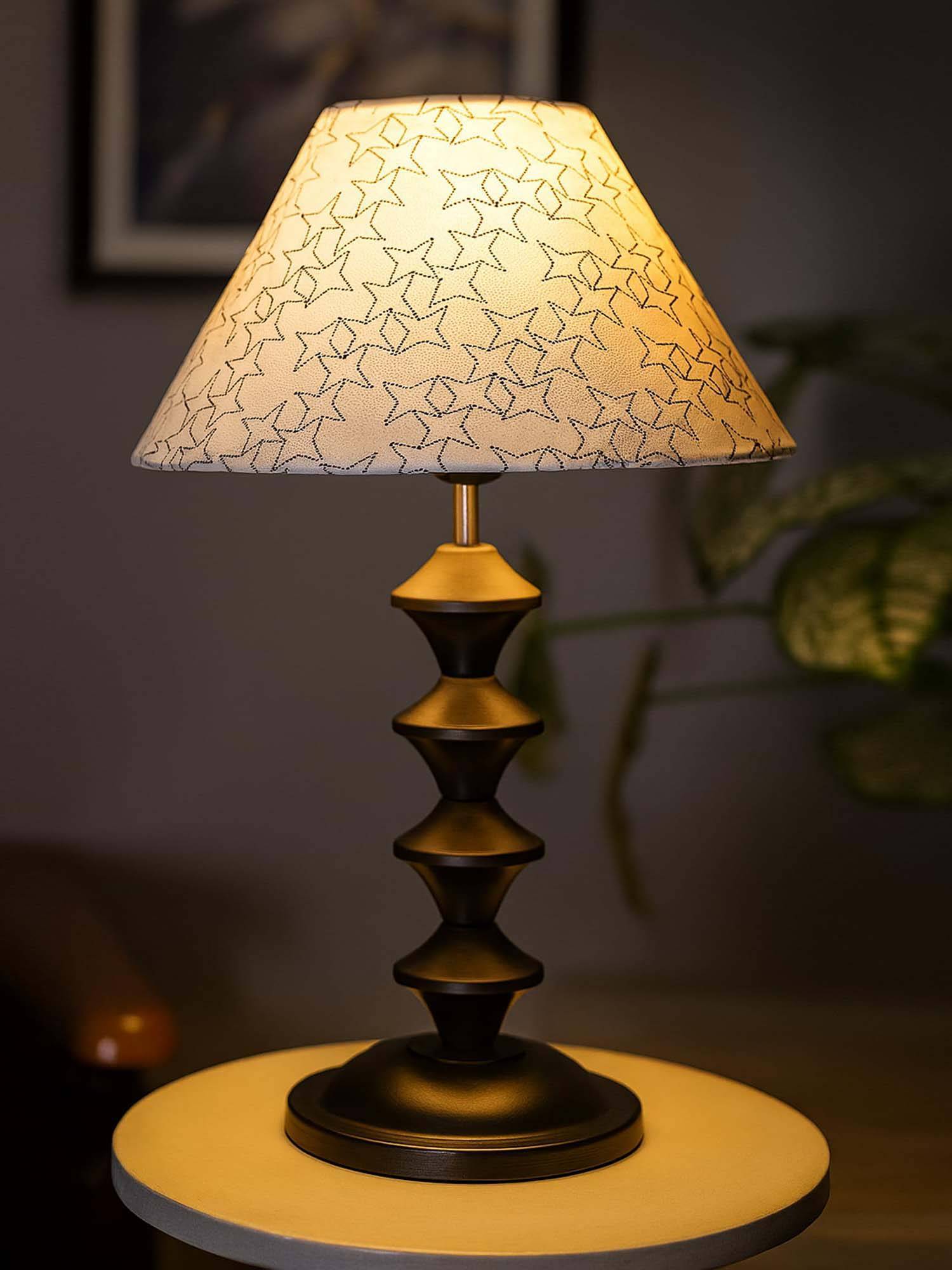 Homesake Black Metal Table Lamp Pillar White Star, for Living Room, Home Decor Light