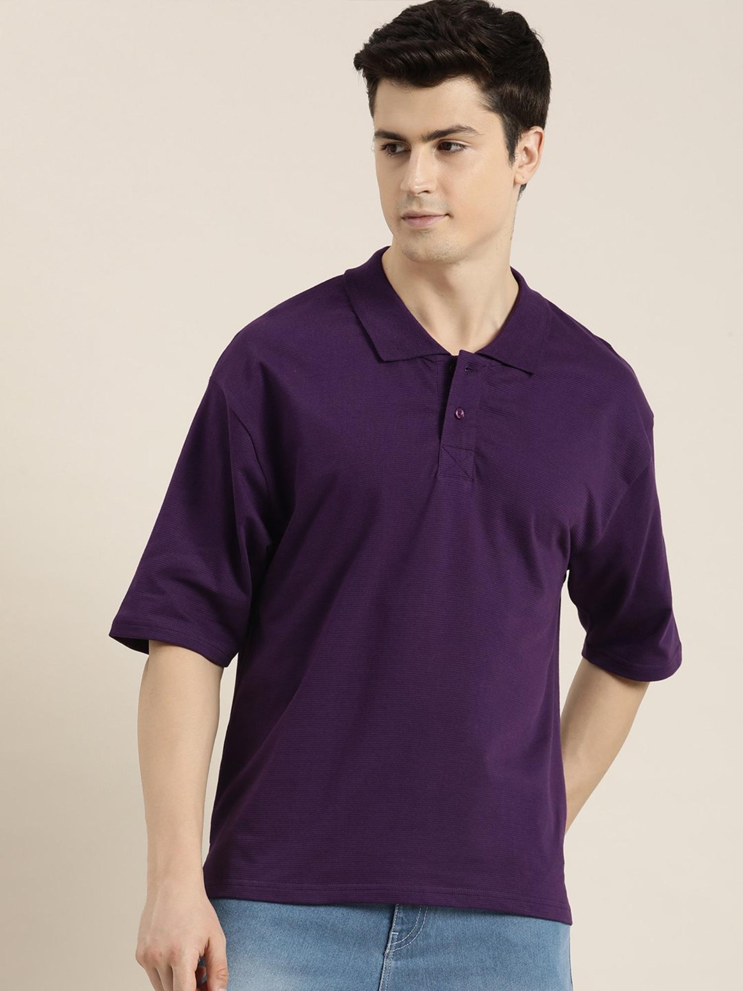 Buy DILLINGER Purple Solid Oversized Polo T-Shirt Online