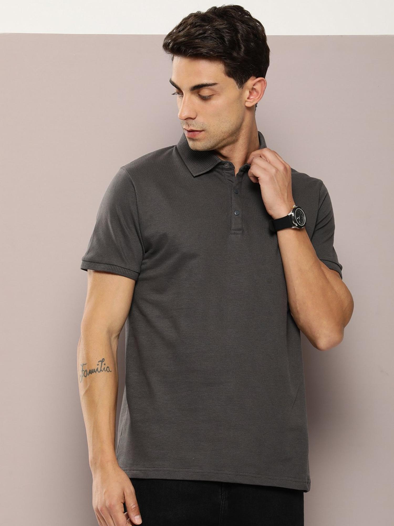 Buy DILLINGER Grey Solid Regular Snap Polo T-Shirt Online