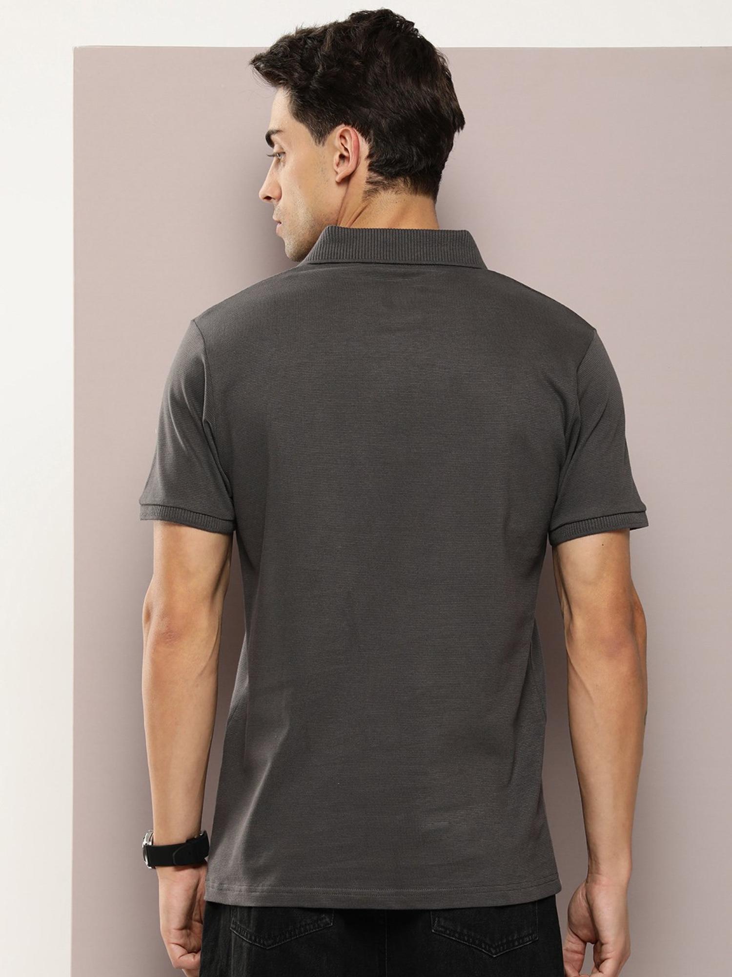 Buy DILLINGER Grey Solid Regular Snap Polo T-Shirt Online
