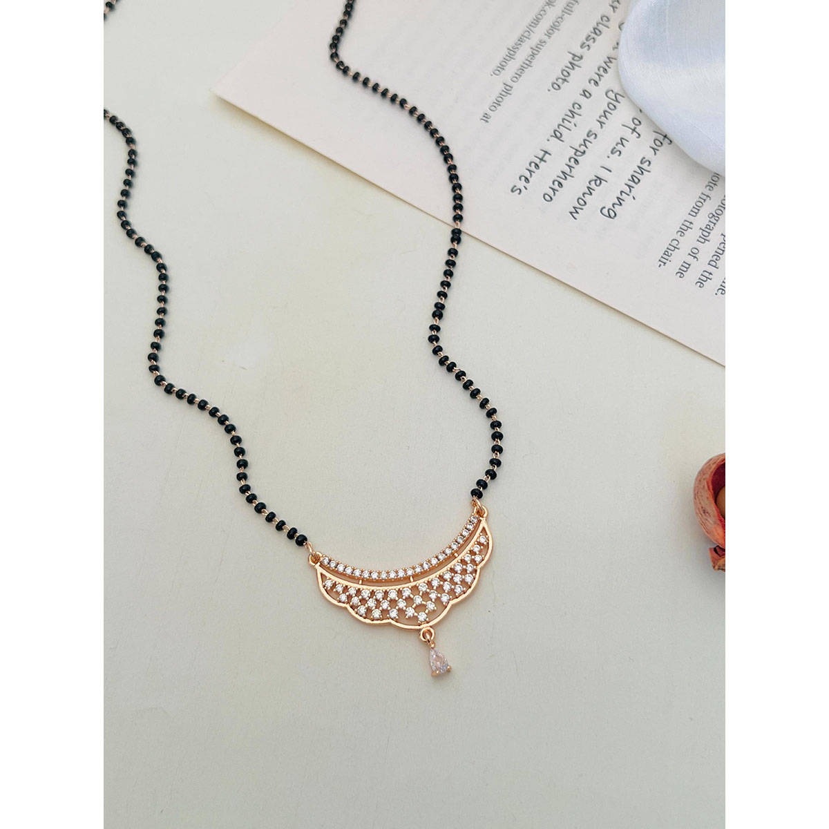 Abdesigns Rose American Diamond Studded Beaded Mangalsutra White