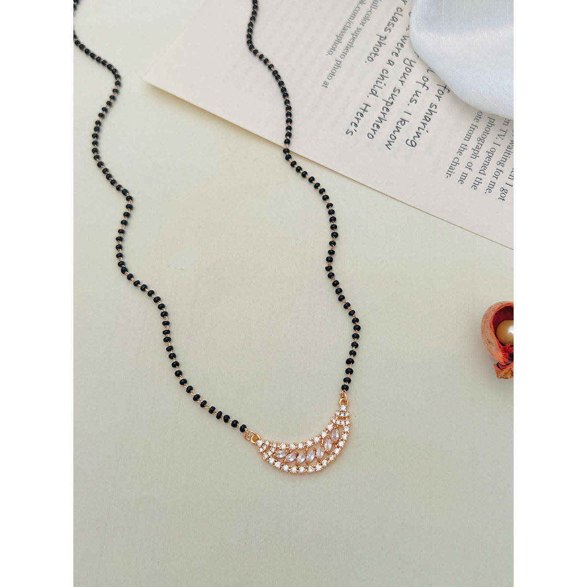 Abdesigns Rose American Diamond Studded Beaded Mangalsutra White