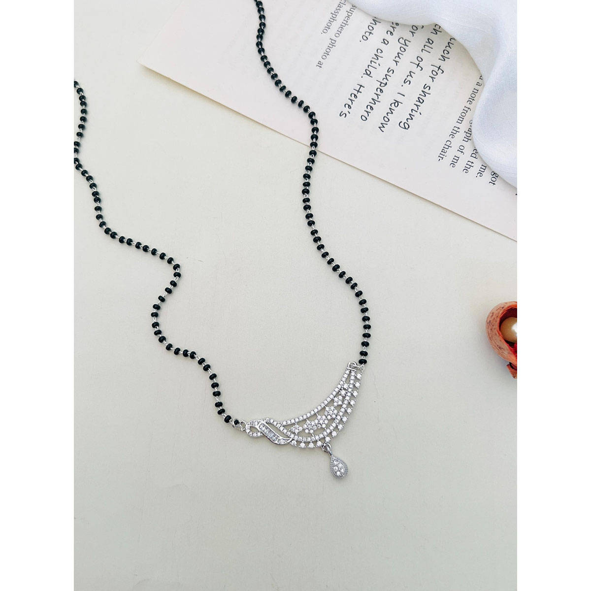 Abdesigns American Diamond Studded Beaded Mangalsutra White