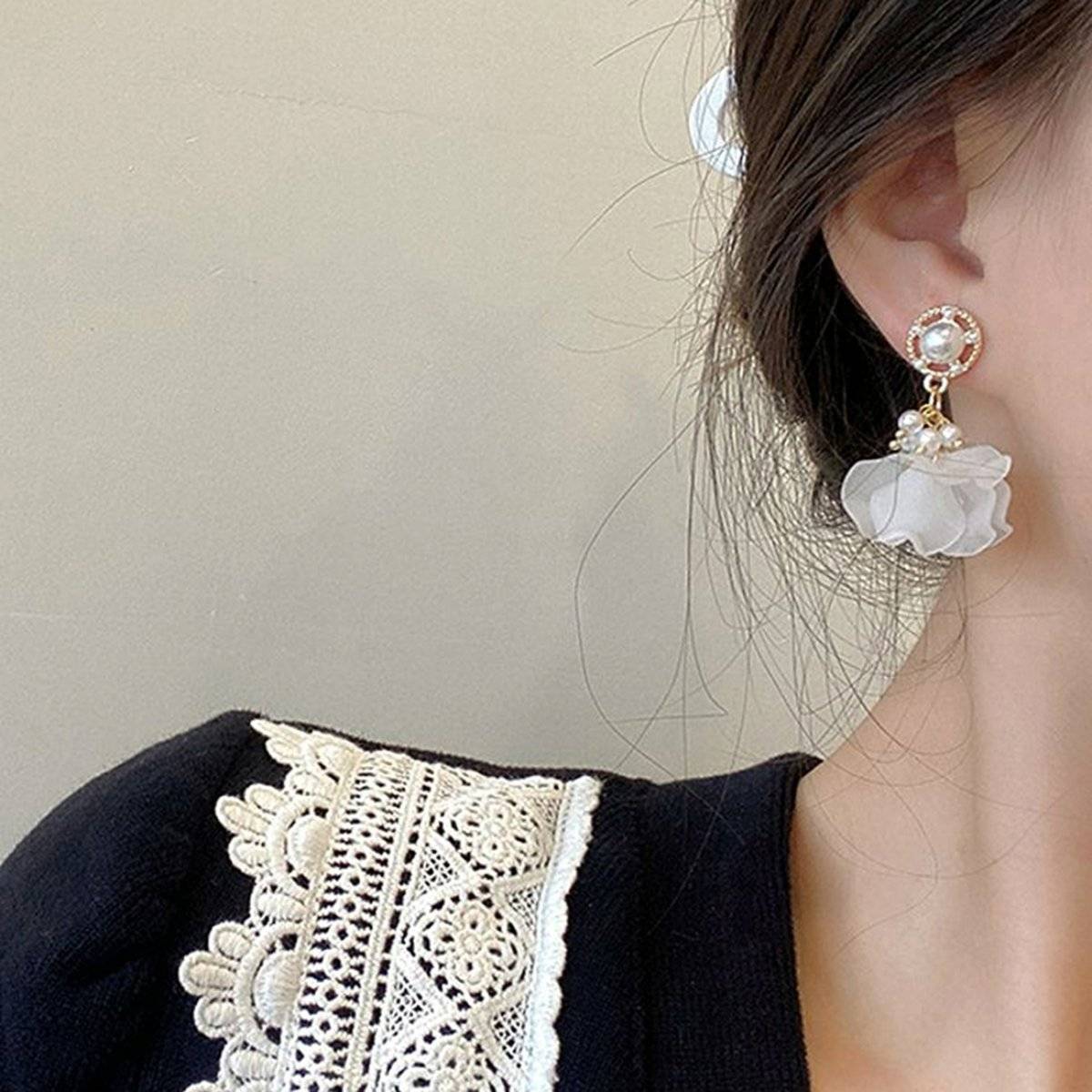 Yellow Chimes Gold Tone Pearl Studded Leaflet Designed Drop Earrings