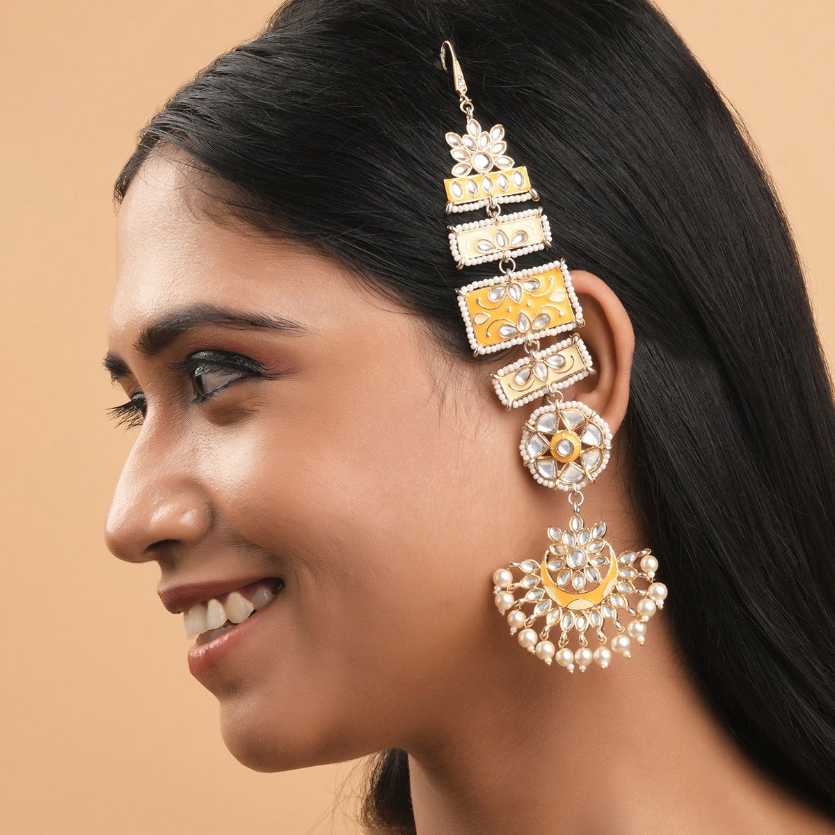 Buy GoldNera Designer Gold Plated Kaan chain Jhumki Earrings Online  399  from ShopClues