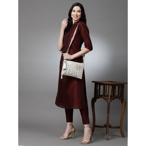 Buy Anekaant Ghoomar Natural Gold Floral Embellished Cotton