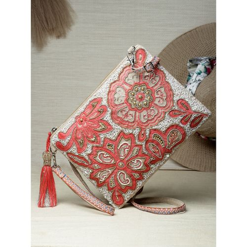 Buy Anekaant Ghoomar Coral Gold Floral Embellished Cotton Canvas