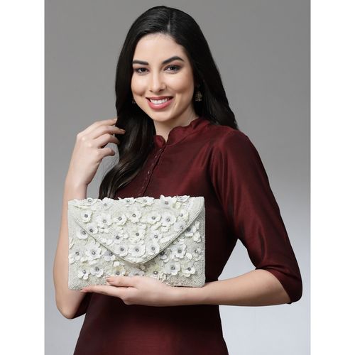 Buy Anekaant Ghoomar Off White Floral Embellished Cotton Canvas