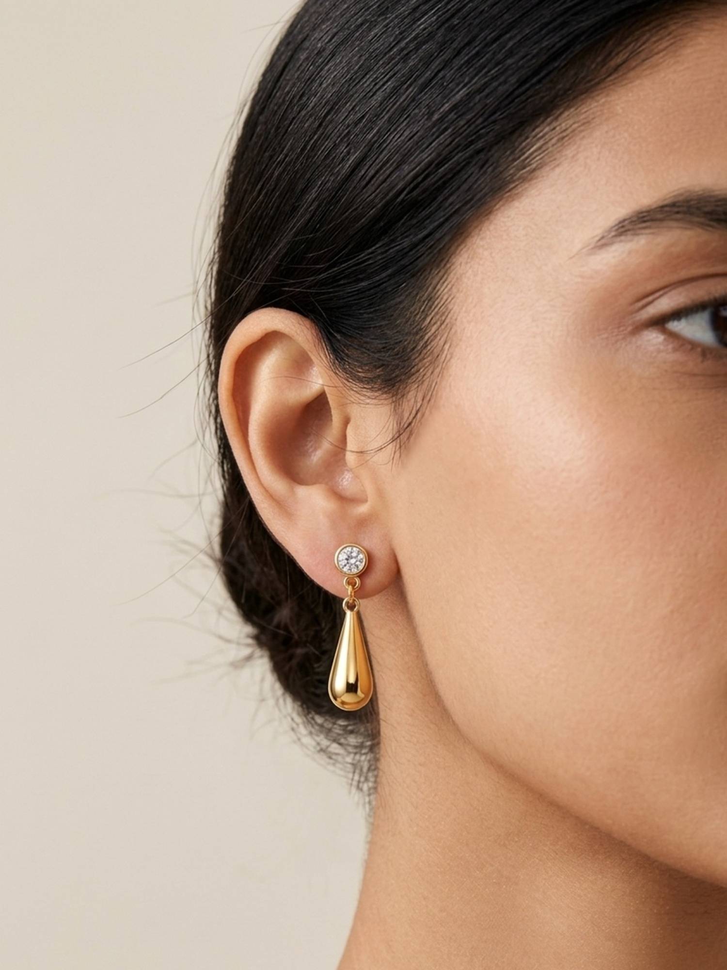 RACHIVA 18K Gold Plated Cz Stud Teardrop Earrings