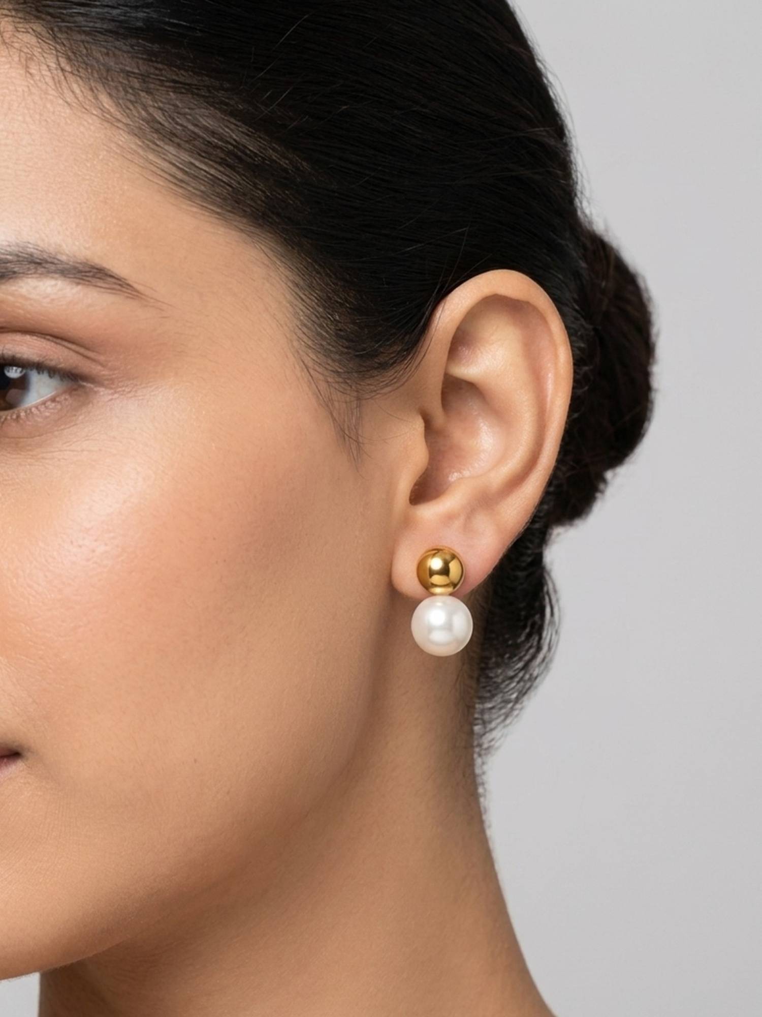 RACHIVA 18K Gold Plated Pearl Ball Drop Stud Earrings