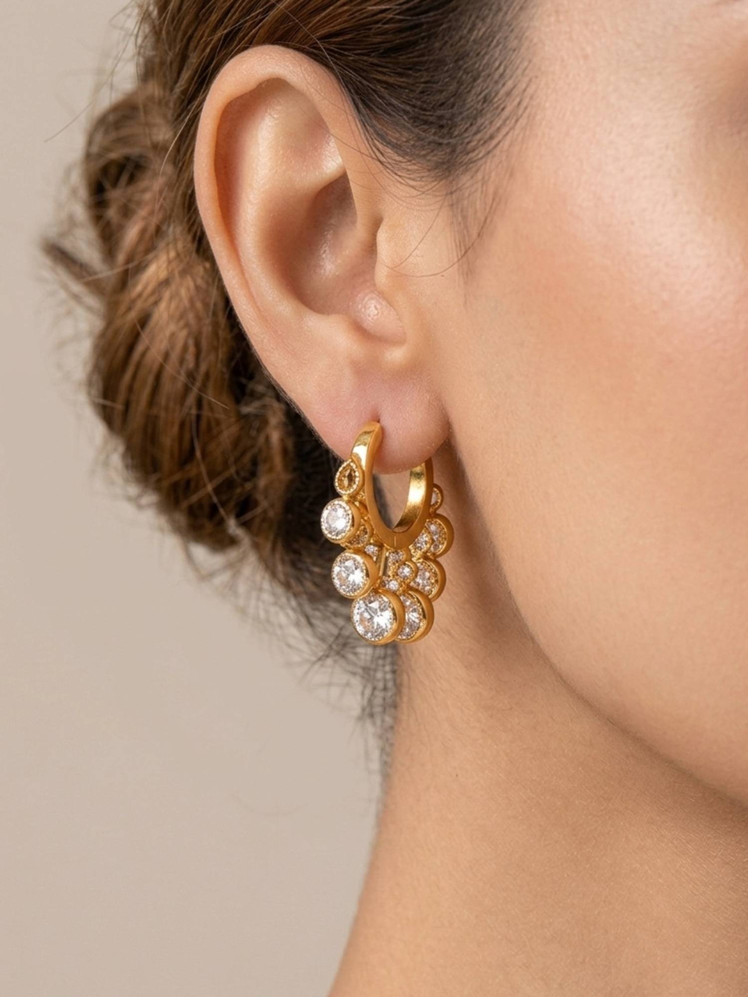 RACHIVA 18K Gold Plated Graduated Cz Cluster Hoop Earrings