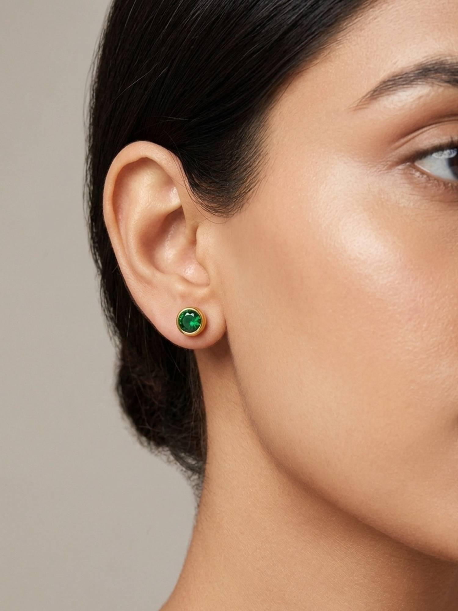 RACHIVA 18K Gold Plated Bezel Set Emerald CZ Stud Earrings