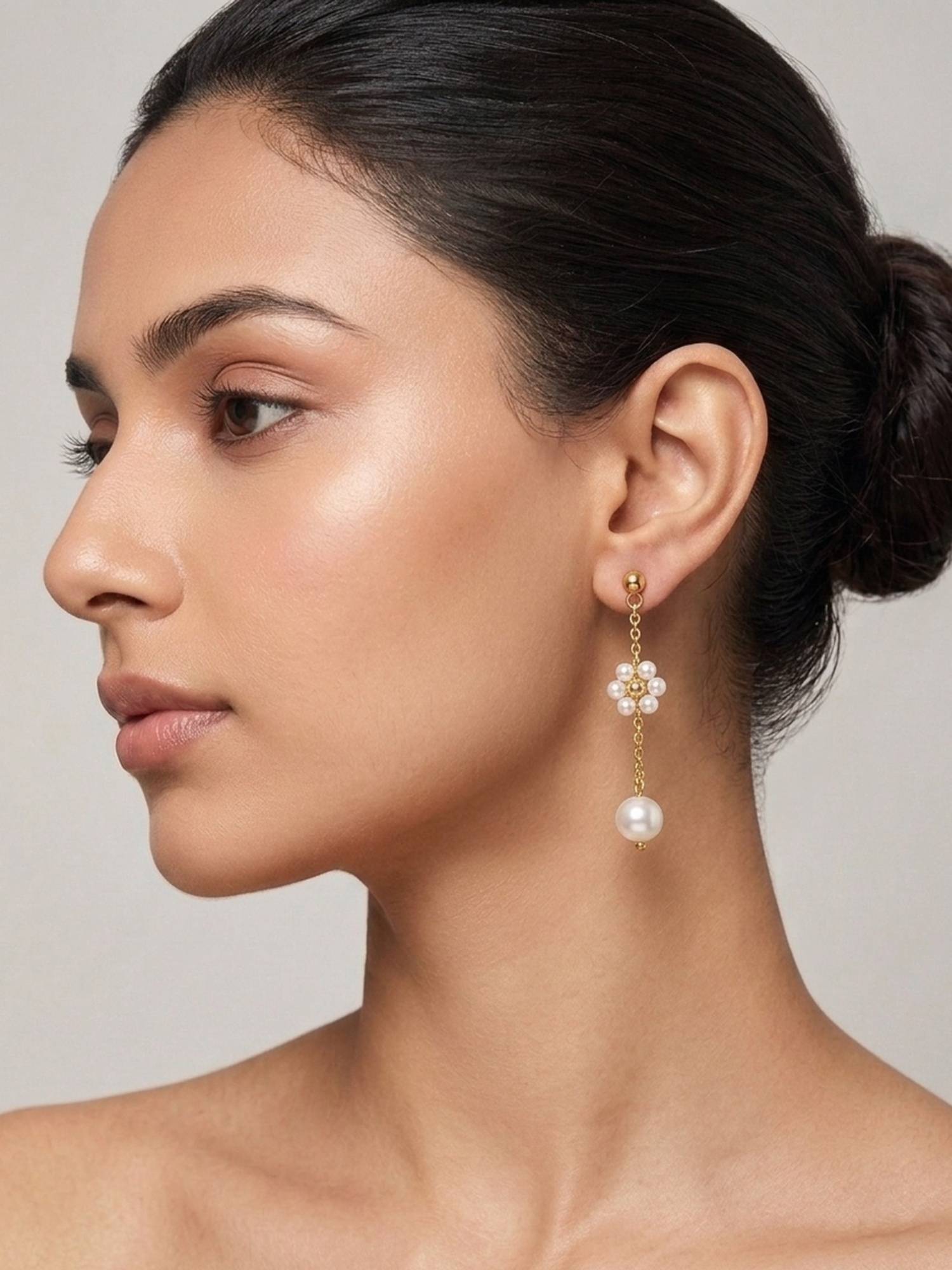 RACHIVA 18K Gold Plated Pearl Flower Chain Drop Earrings