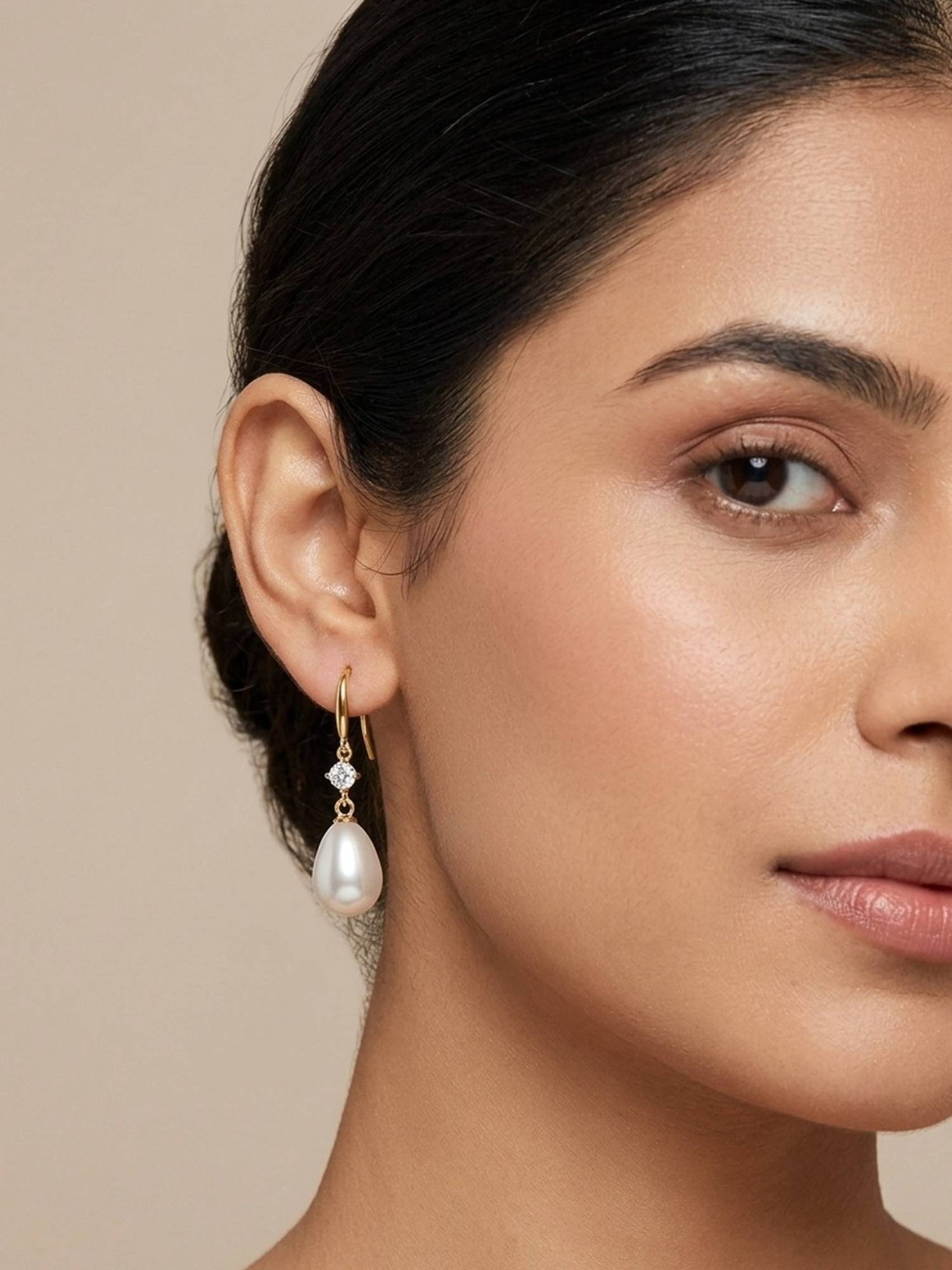 RACHIVA 18K Gold Plated Cz Stud Pearl Teardrop Earrings