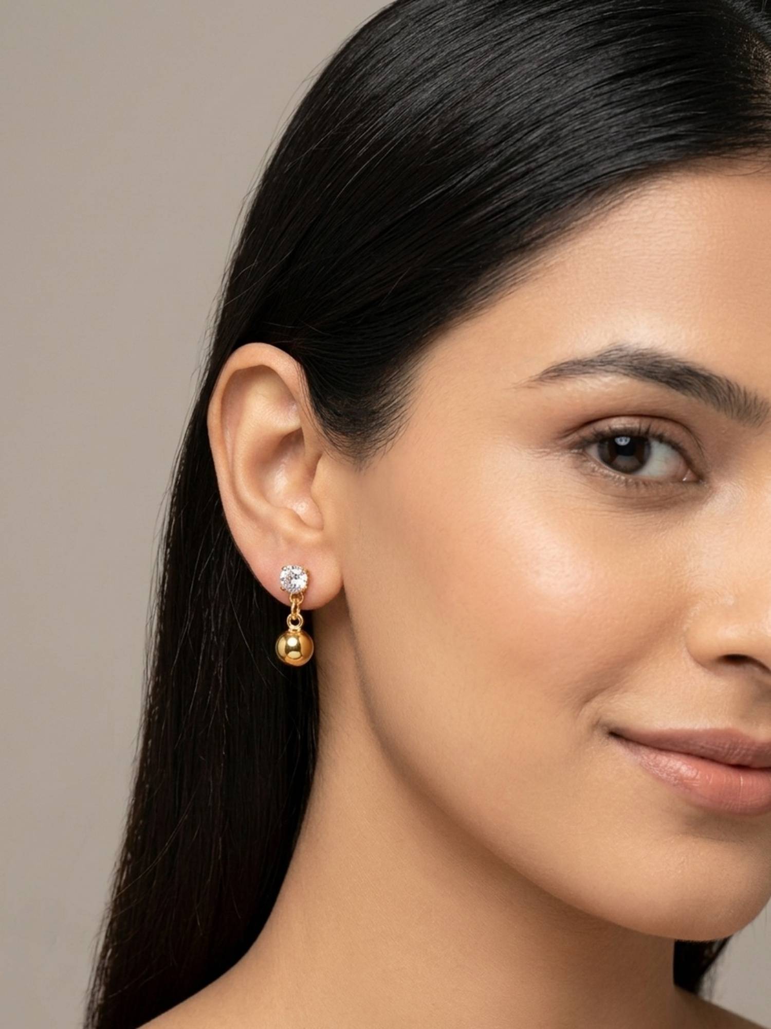 RACHIVA 18K Gold Plated Cz Stud Ball Drop Earrings