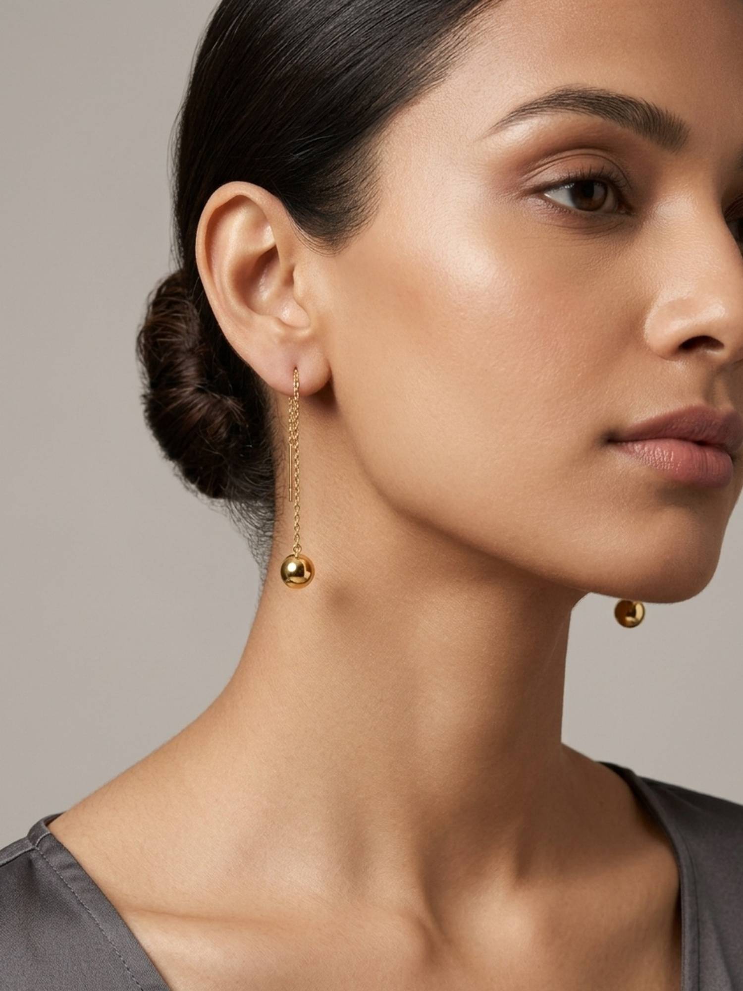 RACHIVA 18K Gold Plated Threader Ball Drop Earrings