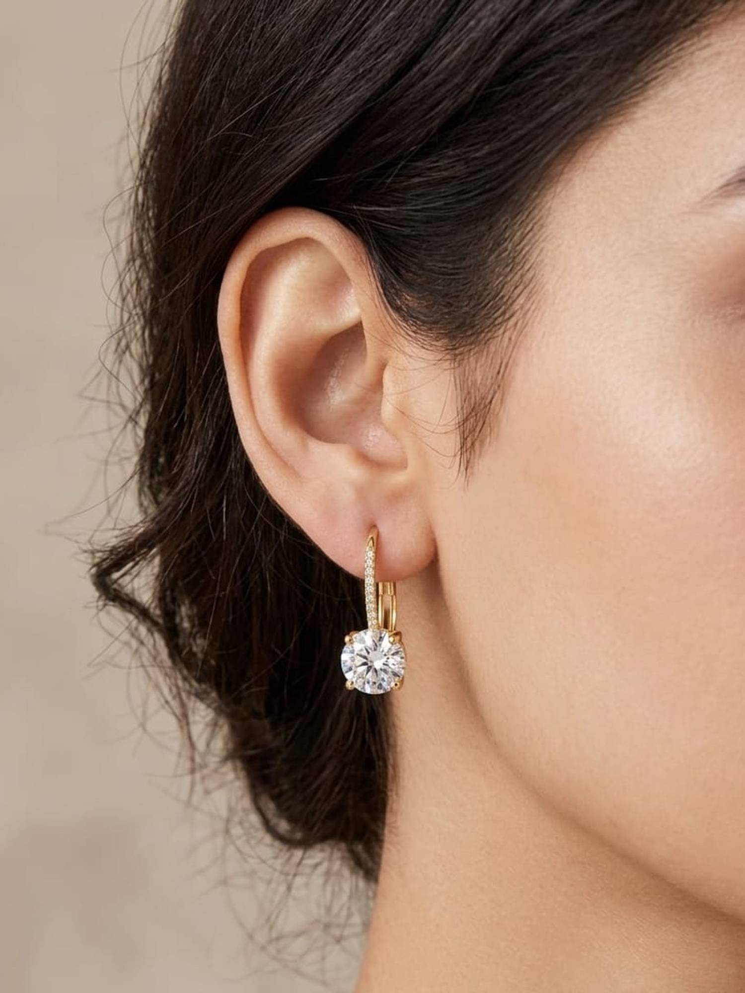 RACHIVA 18K Gold Plated CZ Leverback Hoop Earrings