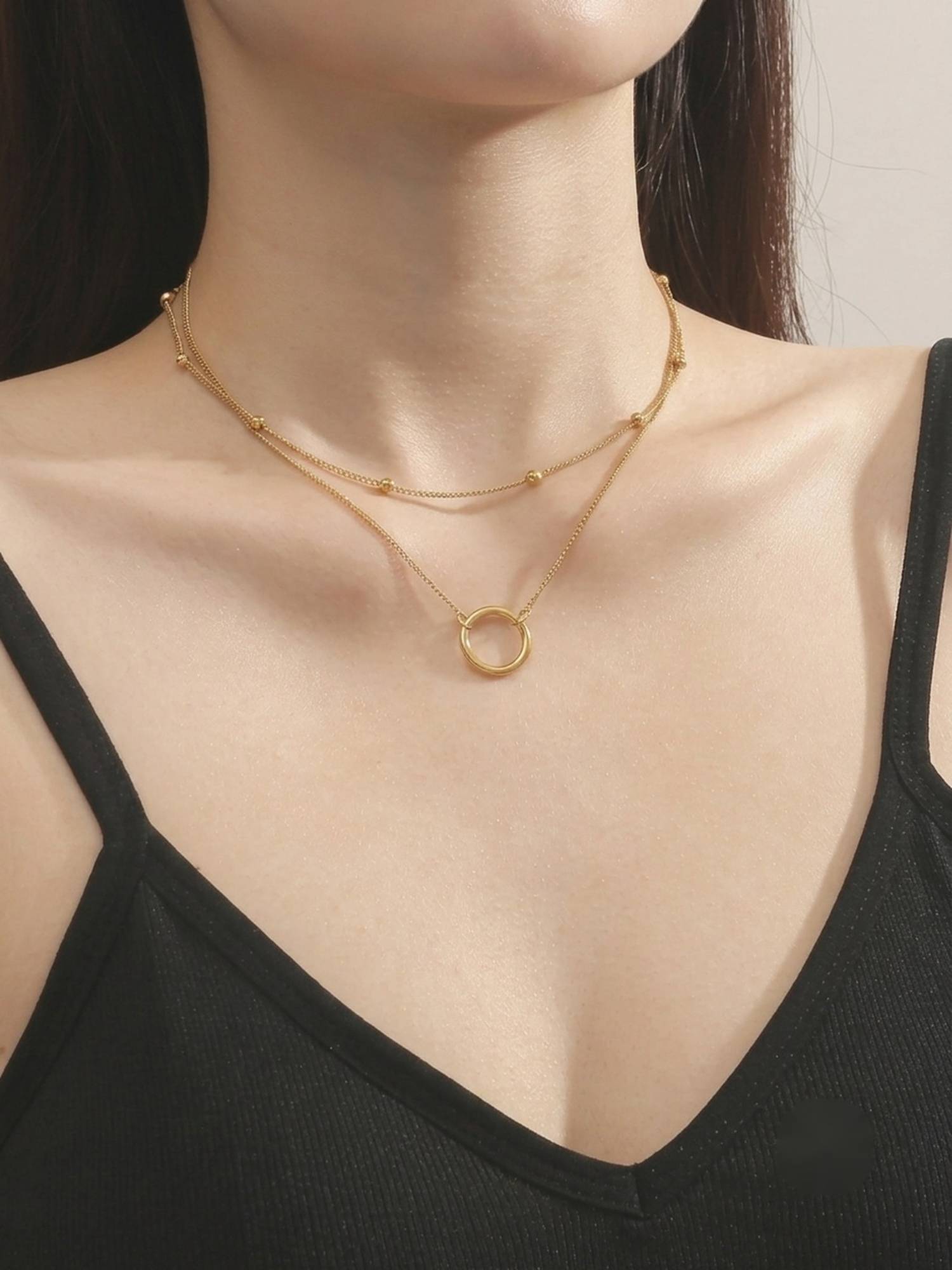 RACHIVA 18K Gold Plated Layered Ball Station Circle Necklace