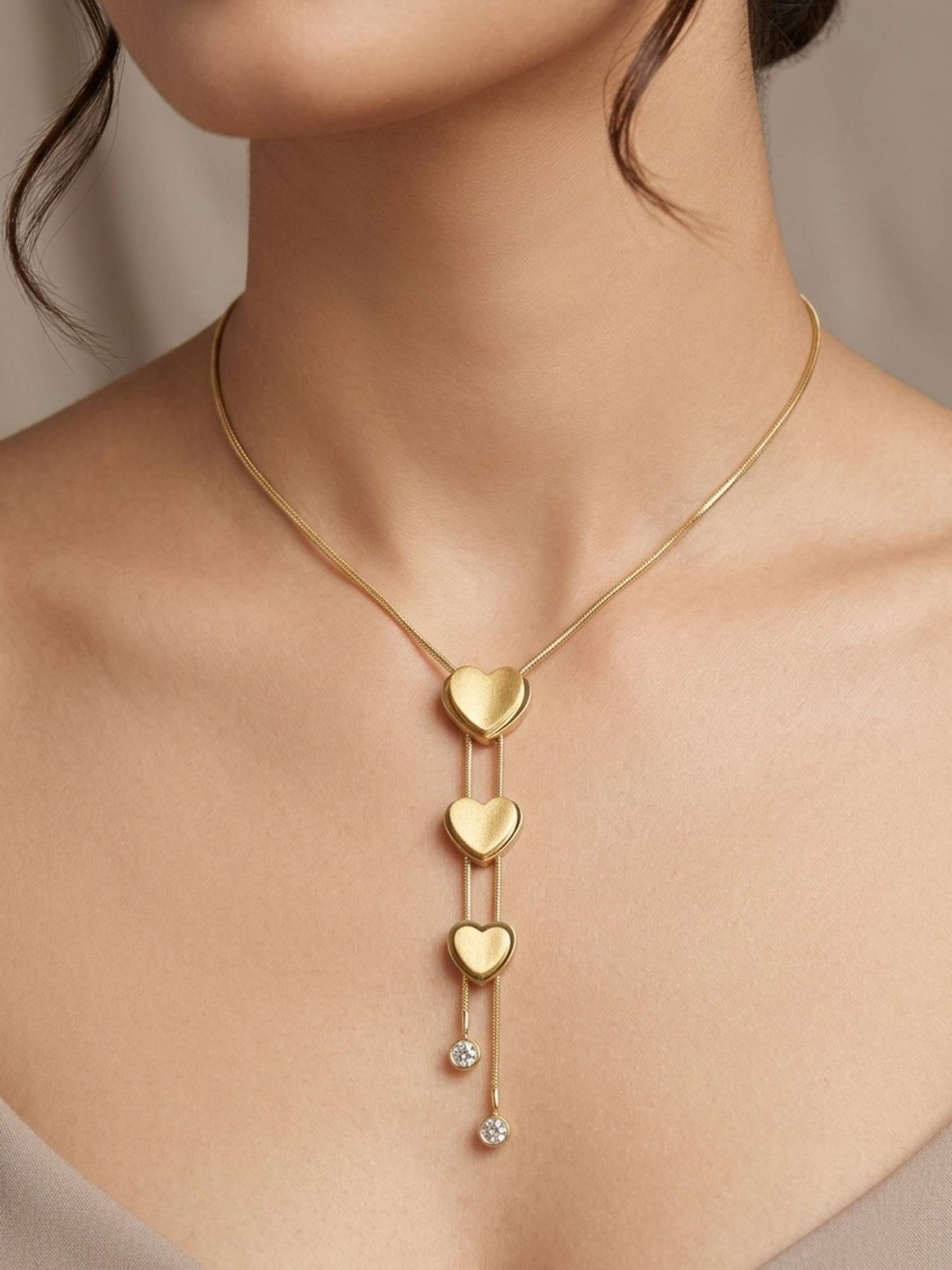 RACHIVA 18K Gold Plated Triple Heart Bolo Lariat Necklace