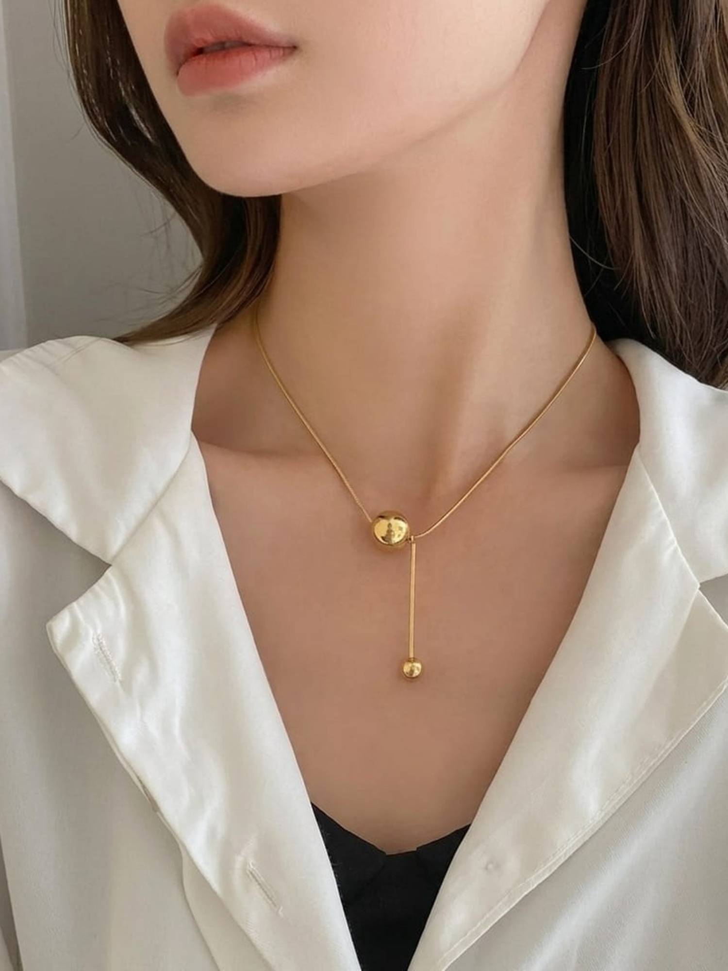 RACHIVA 18K Gold Plated Ball Bolo Lariat Necklace