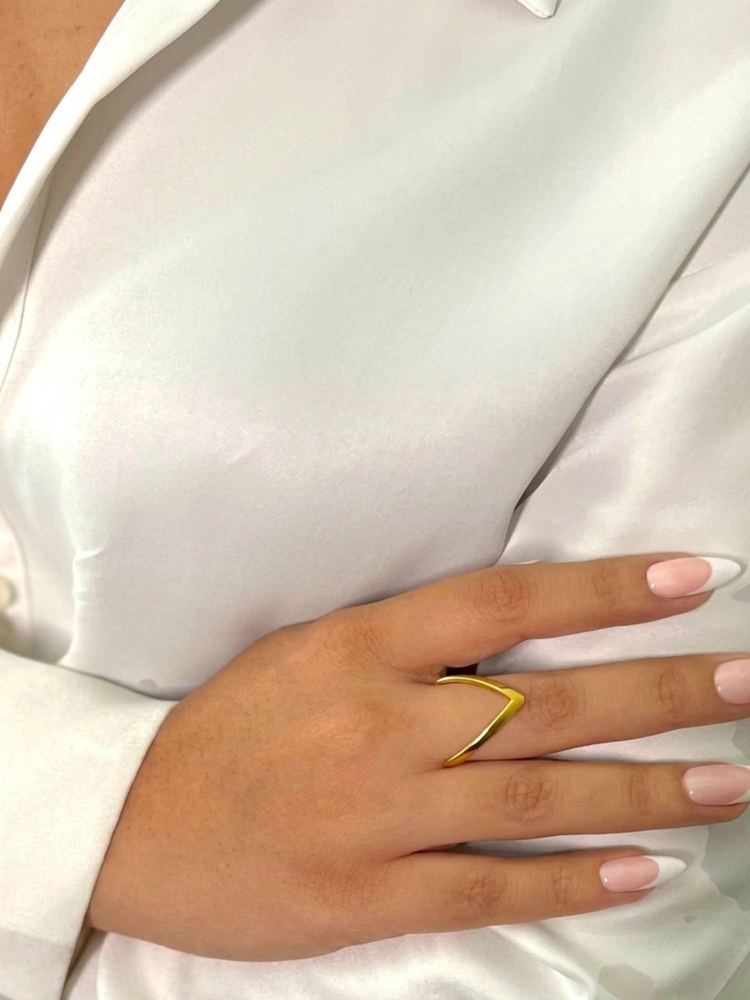 RACHIVA 18K Gold Plated Wishbone Chevron Open Ring (Adjustable)