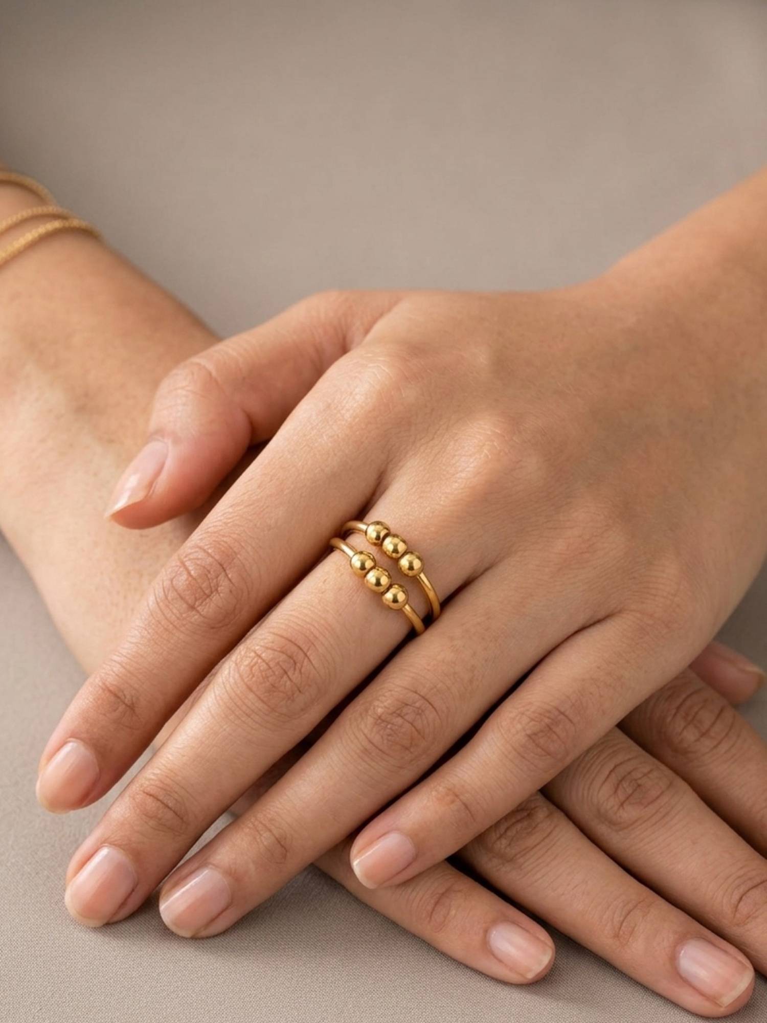 RACHIVA 18K Gold Plated Anti-Stress Fidget Ring (Adjustable)