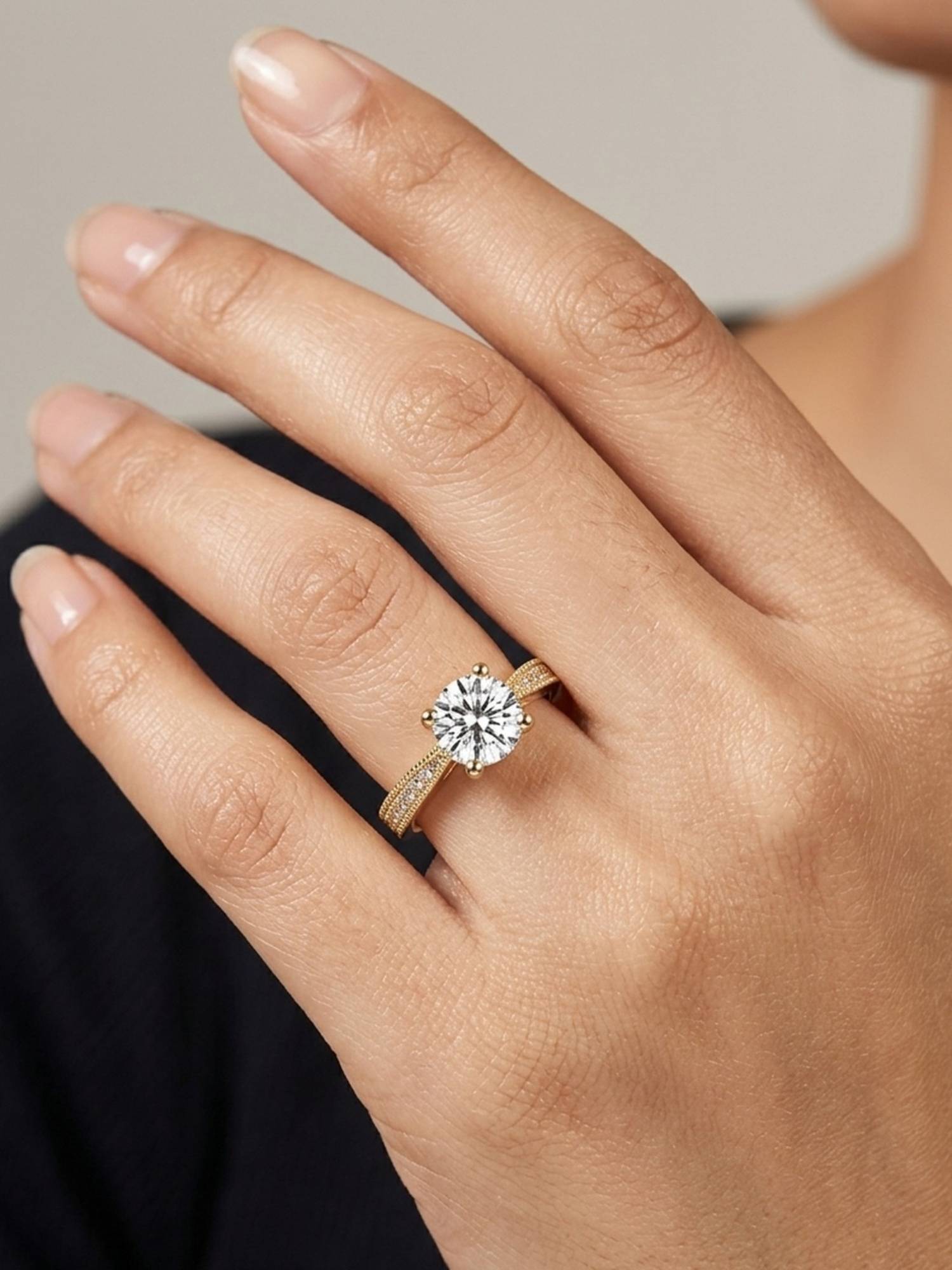 RACHIVA 18K Gold Plated CZ Solitaire Pave Ring (Adjustable)