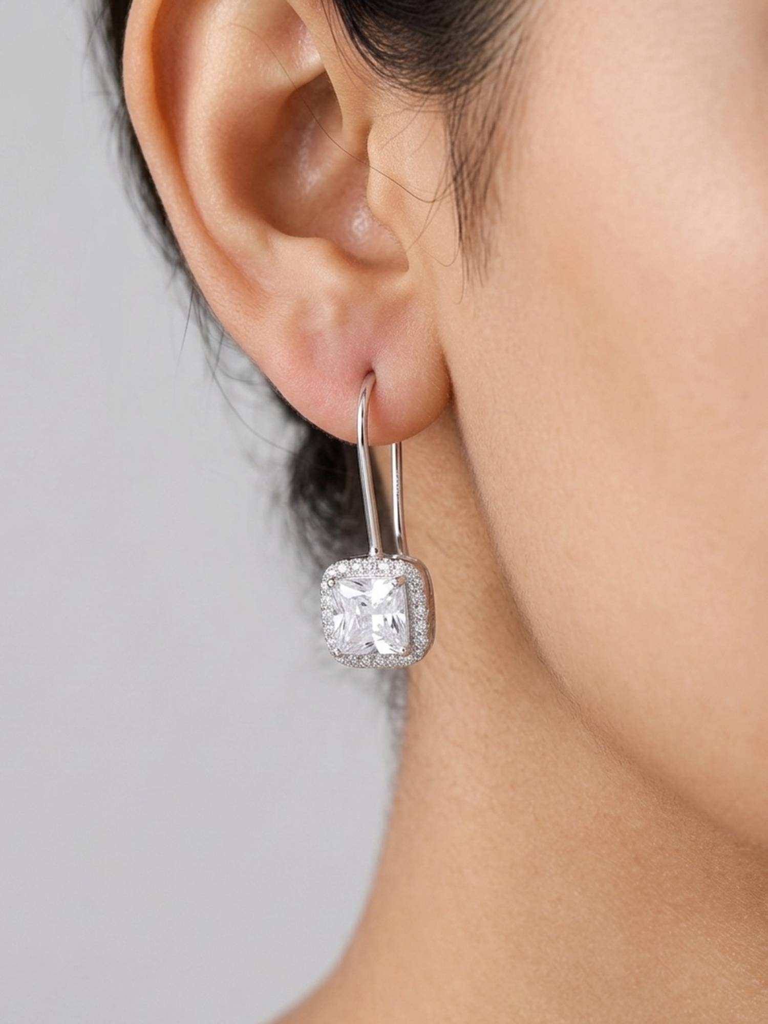 RACHIVA 925 Sterling Silver Square Halo Drop Earrings