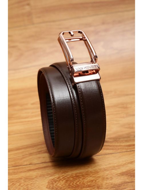 Buy Van Heusen Men Brown Textured Leather Belt Online