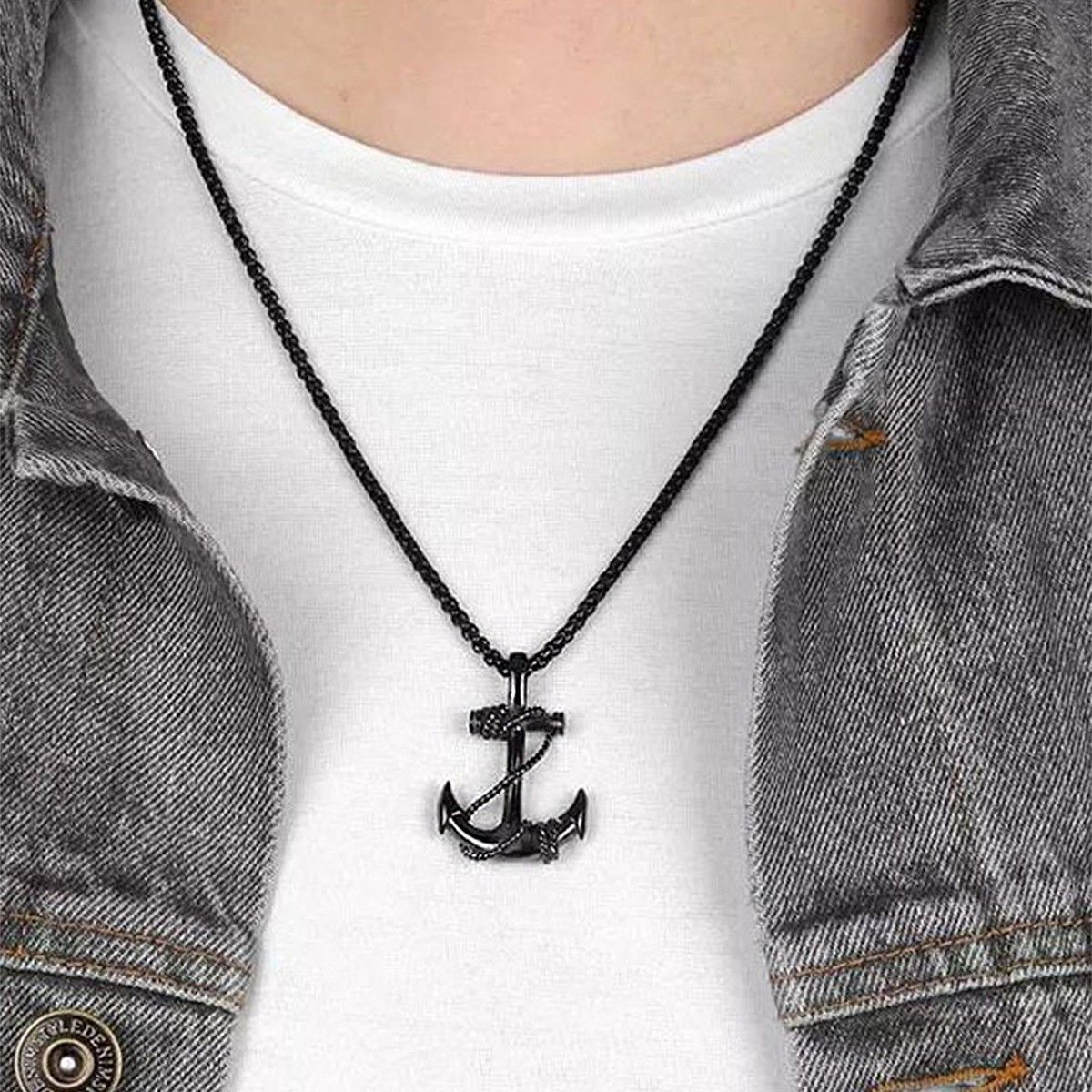 Anchor Chain Necklace Black Anchor Necklace Yellow Chimes Men