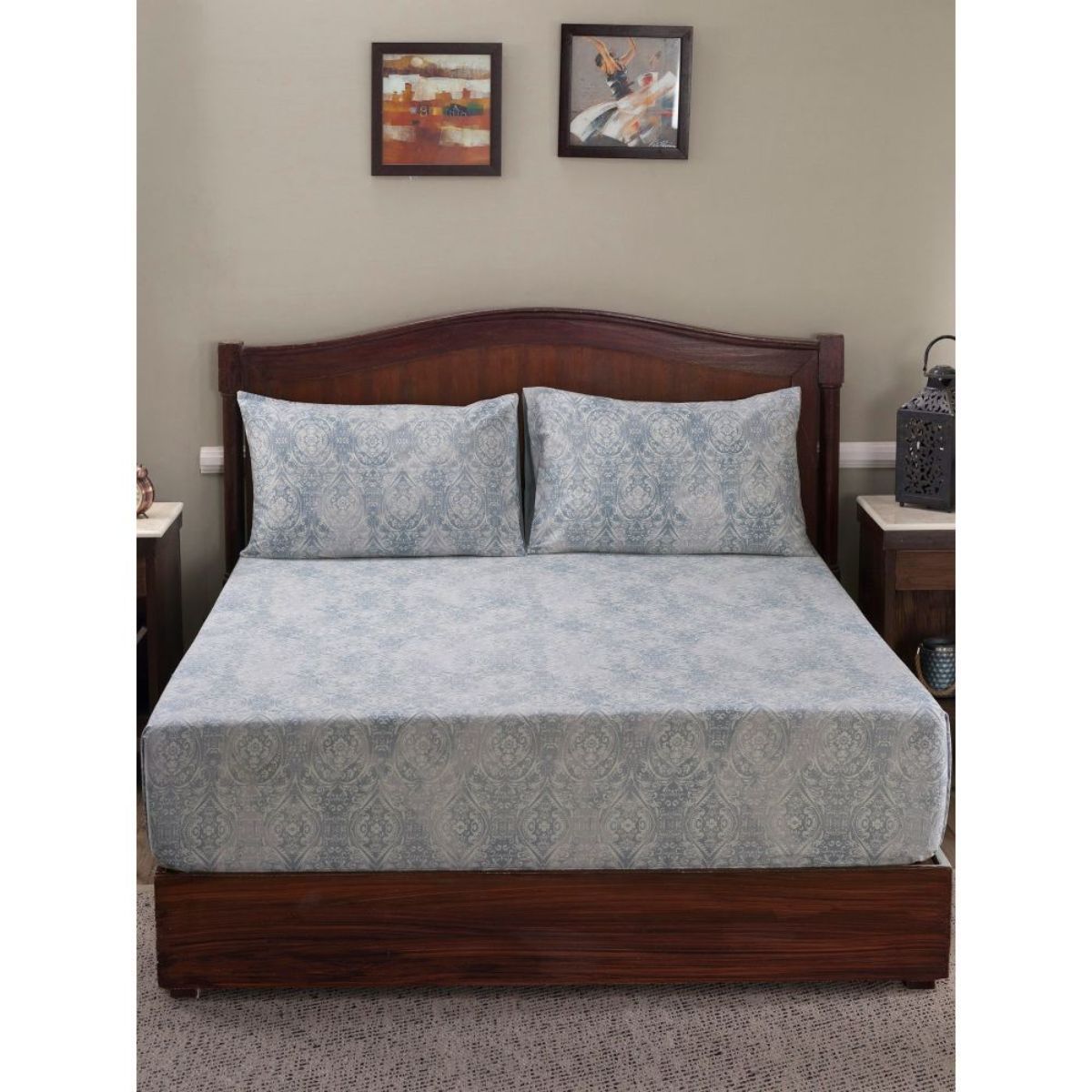 Maspar Vintage Regal Bliss Lucille 400TC Cotton Print King Blue Bed
