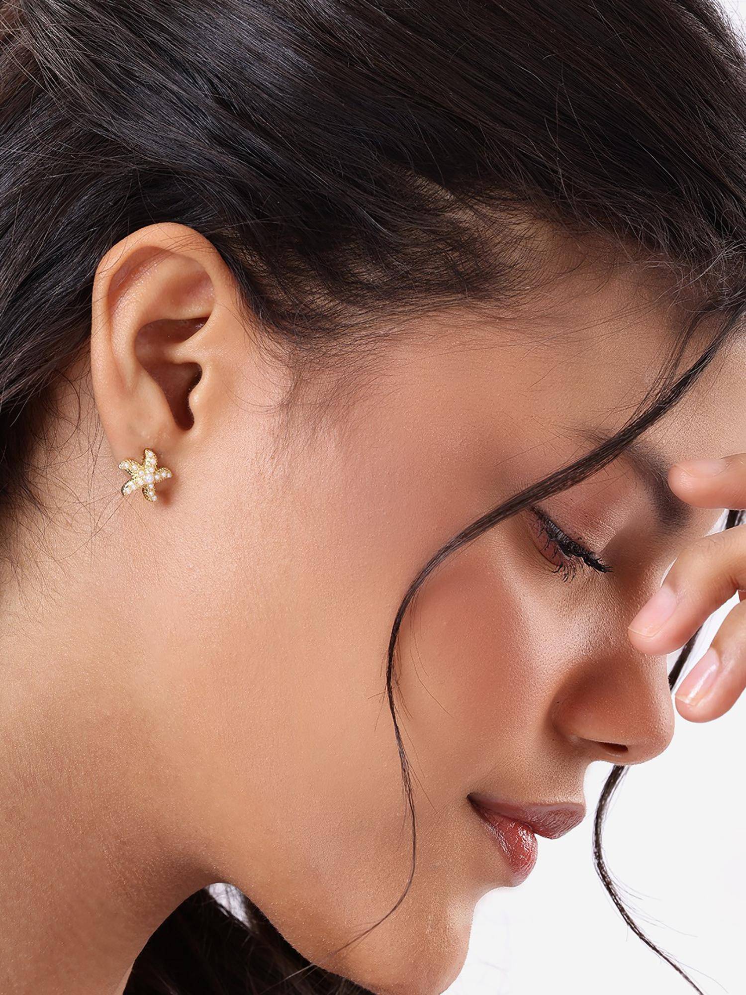 Carlton London Gold Plated Pearl Starfish Stud Earring