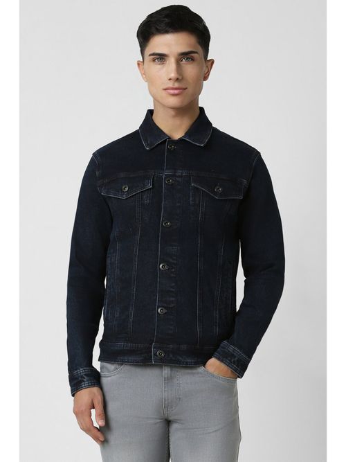 Buy Van Heusen Men Navy Blue Solid Casual Jacket Online