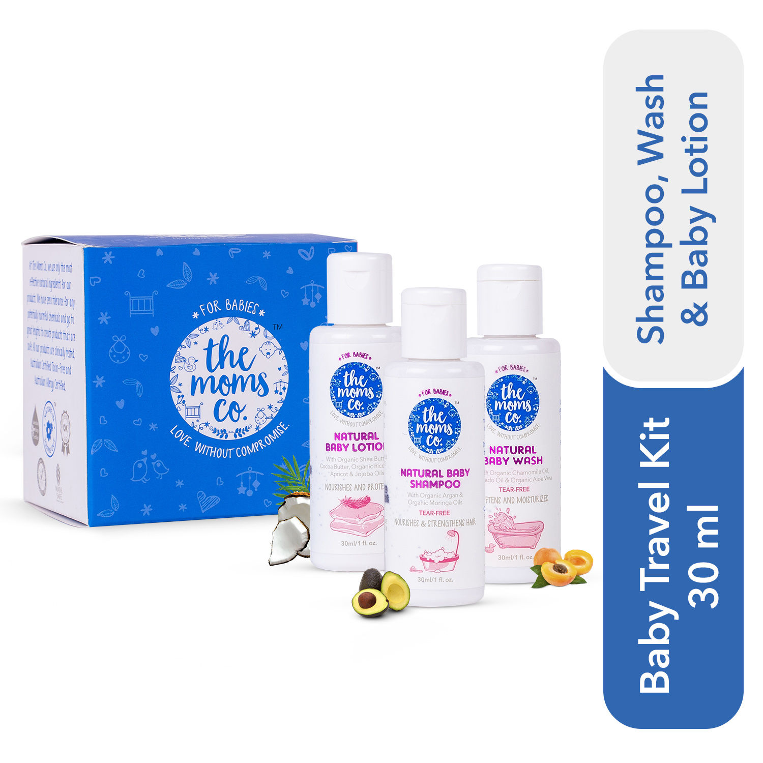 The Moms Co. Travel Kit For Baby With Shampoo (30 Ml), Wash (30 Ml) And Lotion (30 Ml)