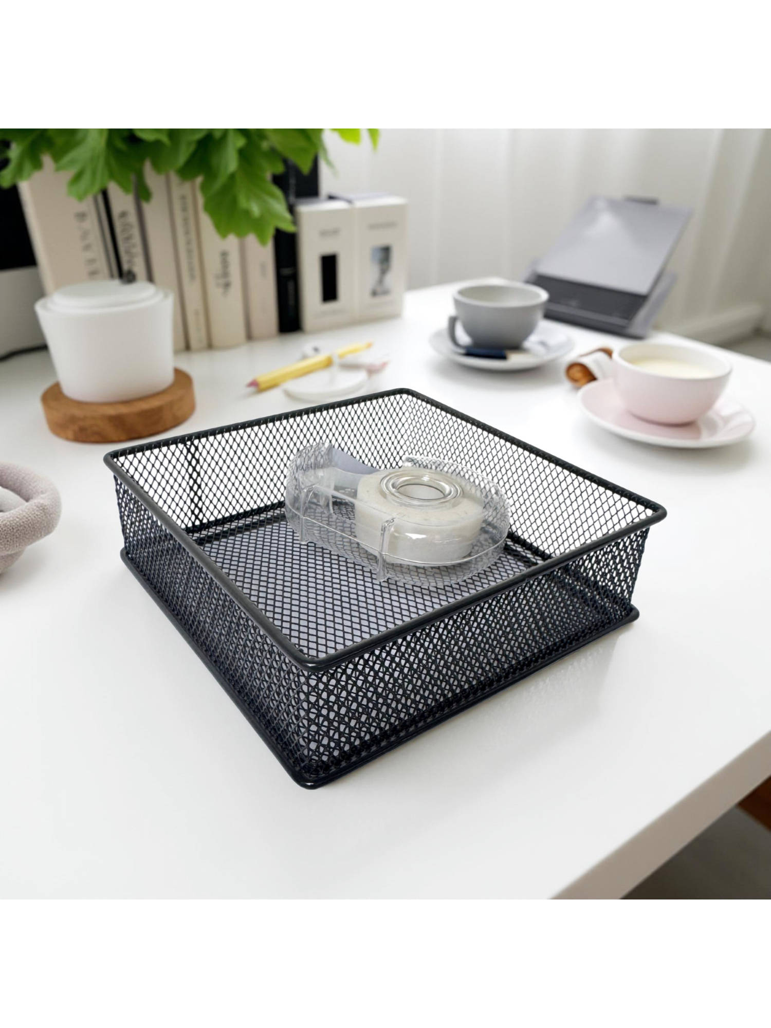 STOR Ash Black Square Mesh Paper Tray Durable Metal Desk Organiser