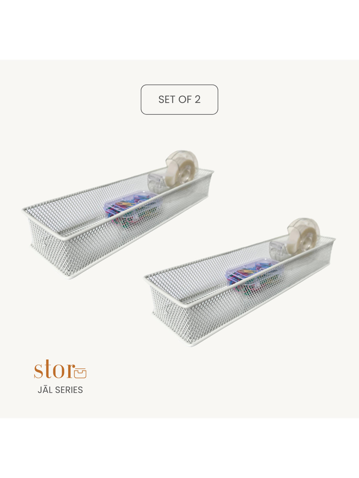 STOR Ecru White Stackable Mesh Organisers (Pack of 2)