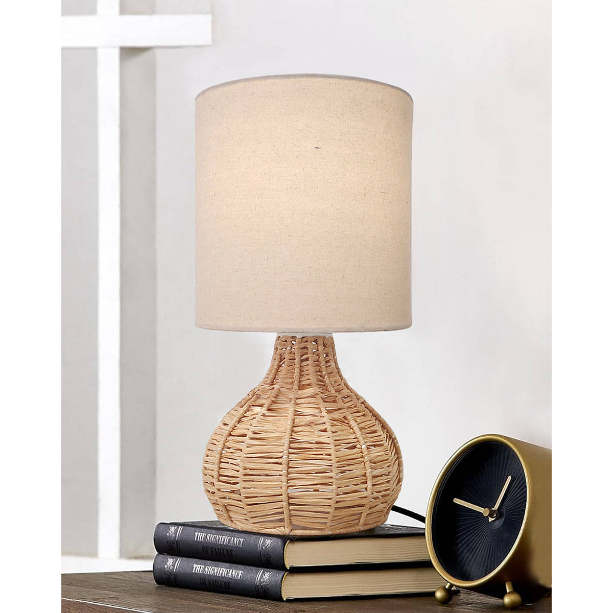 Homesake Spinning Raffia Table Lamp with Fabric shade