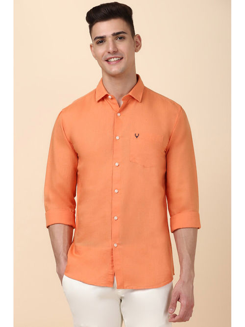 Allen Solly Men Orange Slim Fit Solid Full Sleeves Casual Shirt