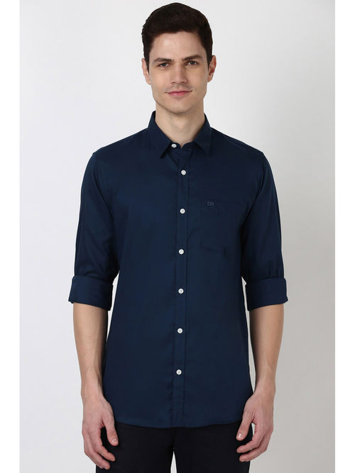Buy Peter England Men Navy Blue Slim Fit Solid Shirt Online